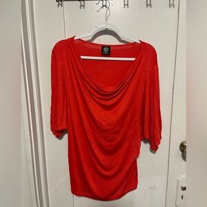 Bobeau XL Vibrant Red Draped Blouse – Flowy & Stylish